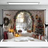 Lofaris Candle Arched Window Xmas Interior Photo Backdrop